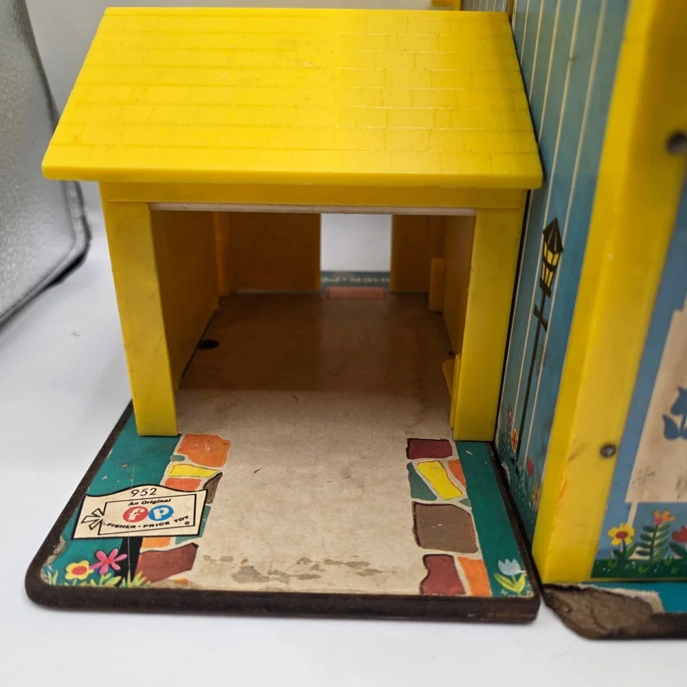 Fisher Price Play Family House 952 Vintage Blue Yellow Dollhouse Working Bell
